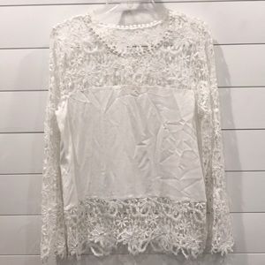 Lace, Long-sleeve Blouse in White